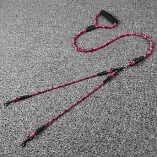Pet dual head dog walking rope with wavy pattern, one drag two