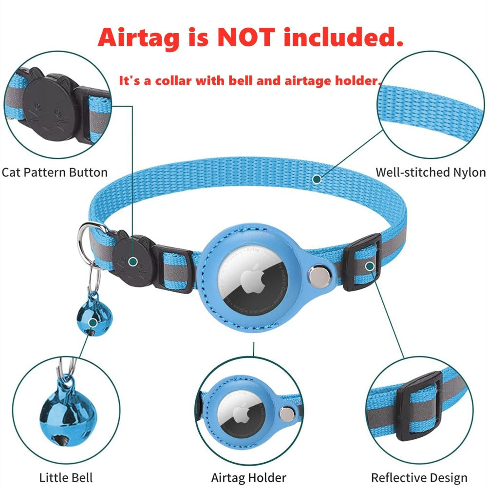 Reflective Airtag Case Collar for Cats and Small Dogs (up to 12")