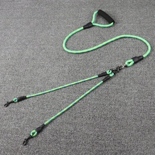 Pet dual head dog walking rope with wavy pattern, one drag two