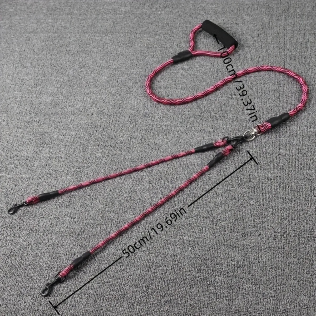 Pet dual head dog walking rope with wavy pattern, one drag two