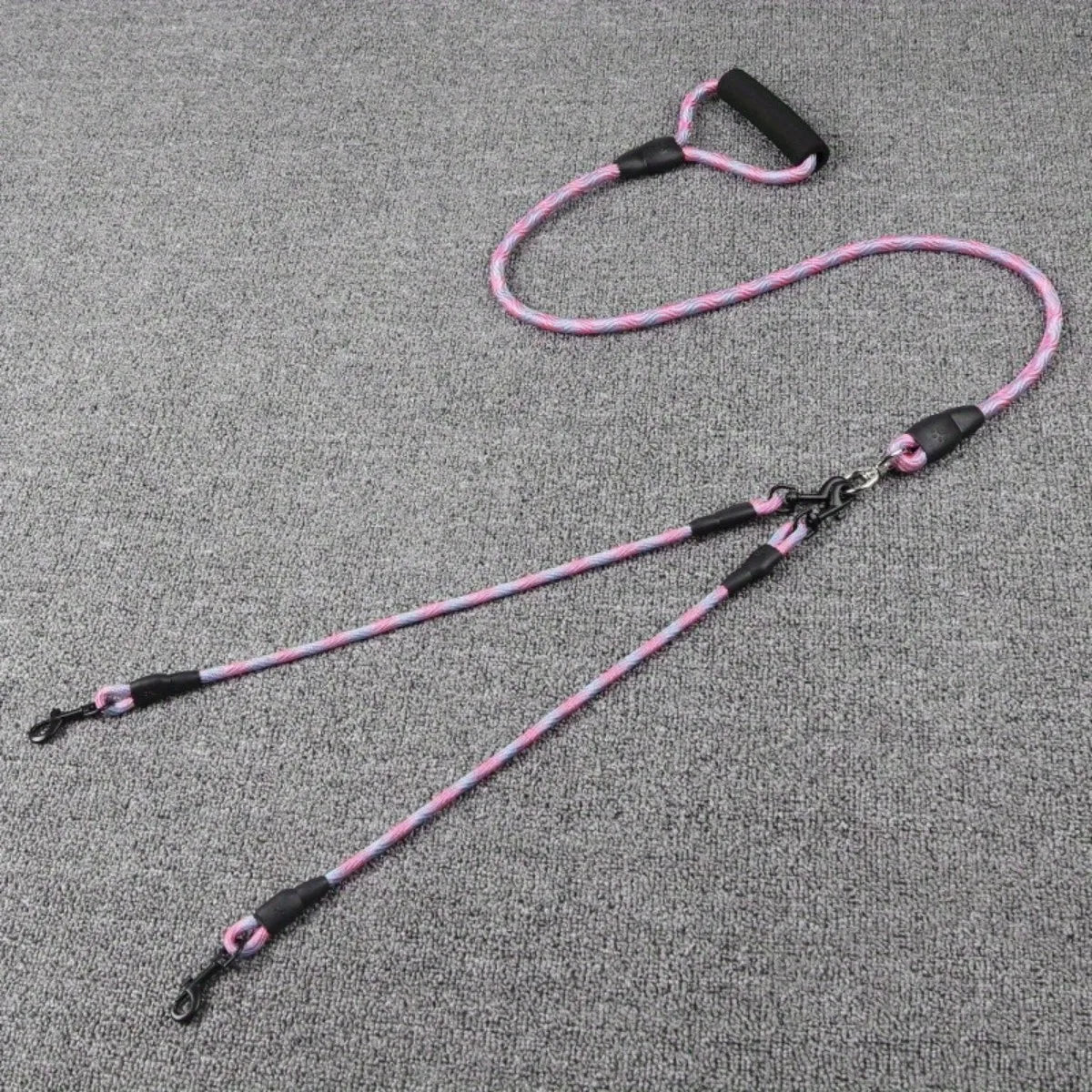 Pet dual head dog walking rope with wavy pattern, one drag two