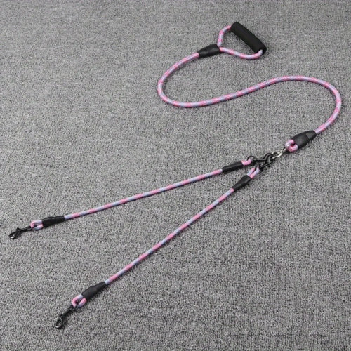 Pet dual head dog walking rope with wavy pattern, one drag two