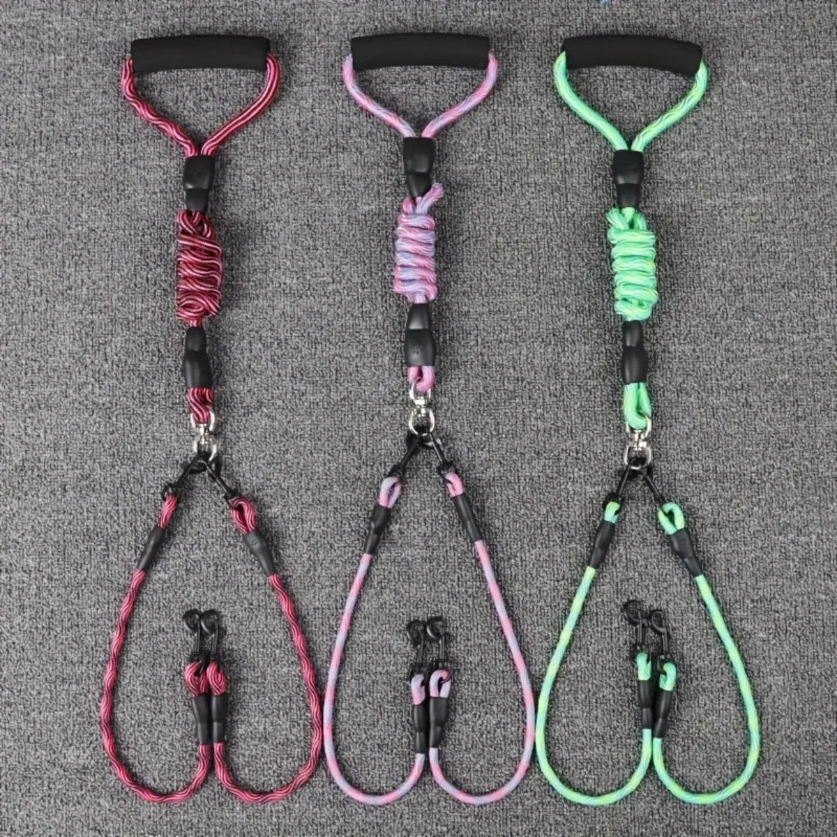 Pet dual head dog walking rope with wavy pattern, one drag two